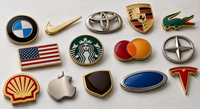 Acabados de pins metálicos adhesivos personalizados en dorado, plateado y esmaltado